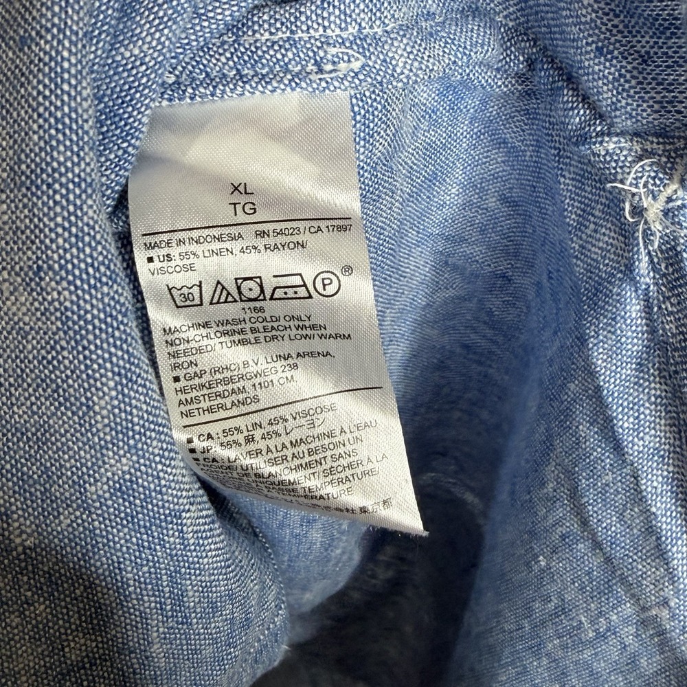 Banana Republic Linen Blend Button Up Shirt Blue Womens XL Coastal Nautical - Picture 7 of 8